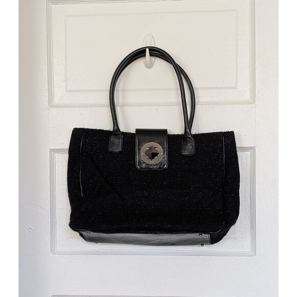 Kate Spade New York Bexley Maddox Spring Chic Black & Silver Wool Tweed Handbag - Picture 1 of 10